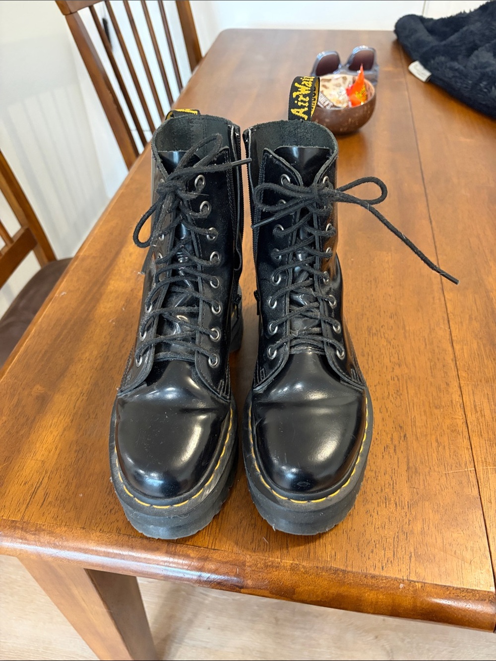 Dr. Martens Platform Black Leather Lace-Up Combat Boots